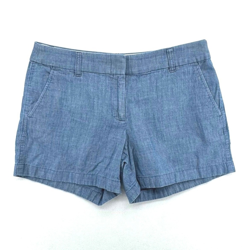 J.Crew Chino Shorts Women 8 Blue Chambray Cotton Casual Preppy Minimalist Vacay